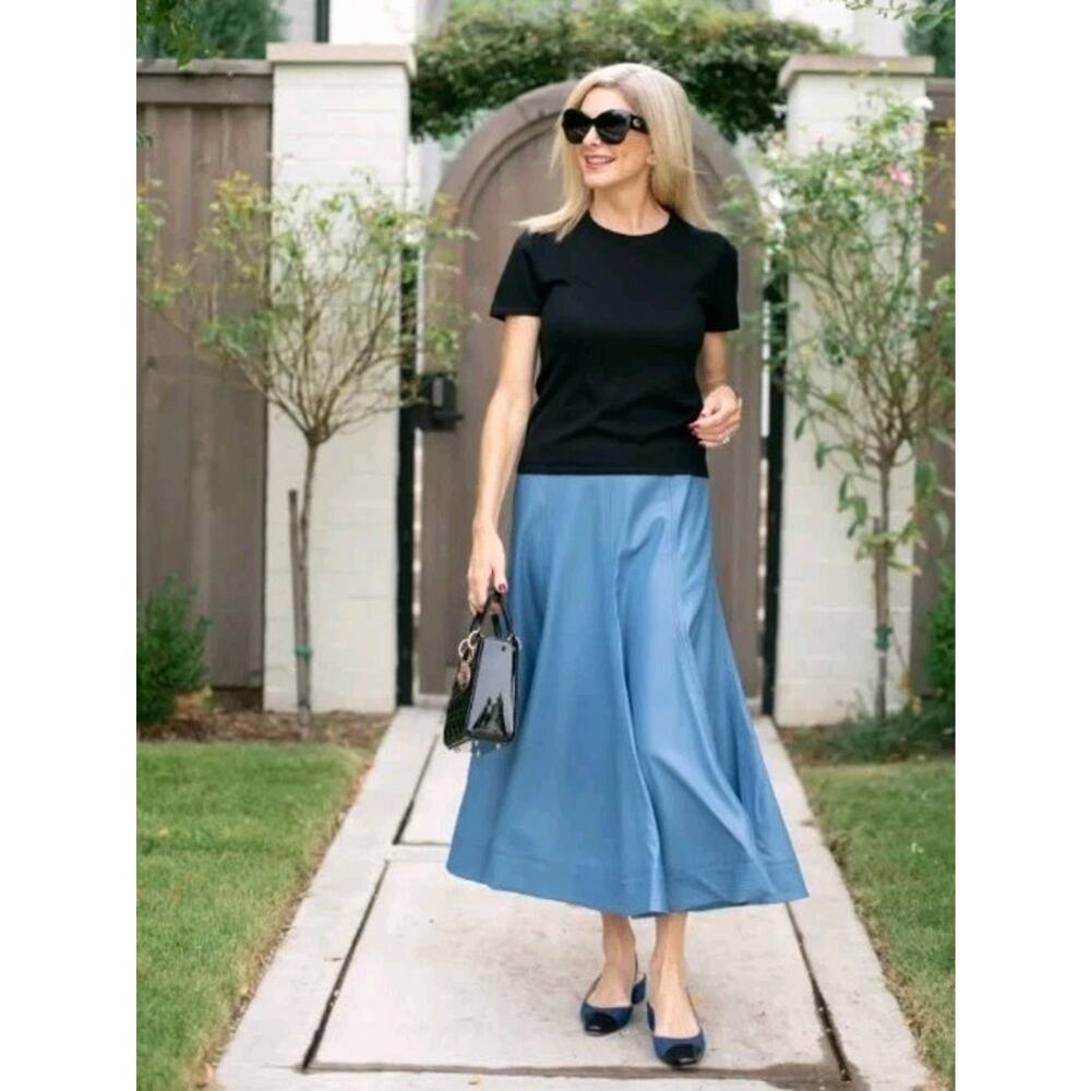 Tuckernuck Flared Slate Blue Skirt Faux Leather 37" Long COTTAGECORE PEASANT 12 - Picture 2 of 14